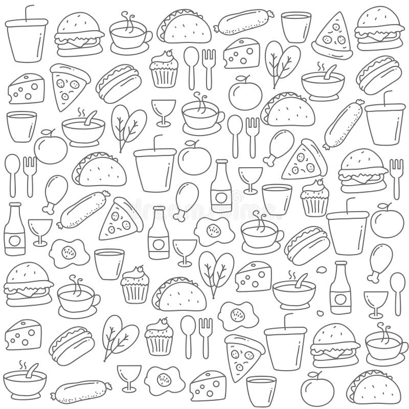 Hand Drawn Style of Foods Doodle Elements Stock Vector - Illustration of  background, cake: 170347105