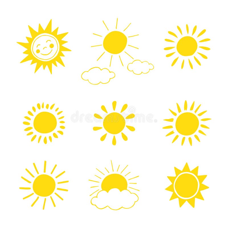 Hand Drawn Sun Icon Set. Vector Illustration. Stock Vector ...