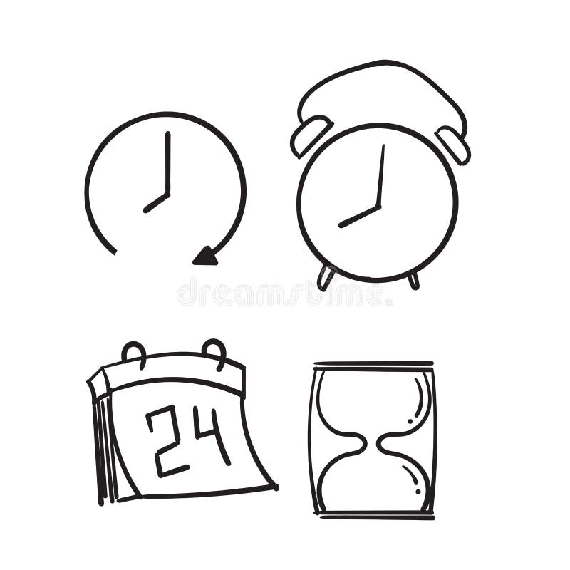 Accelerated clock, speed blur, crazy hands, line art, draw