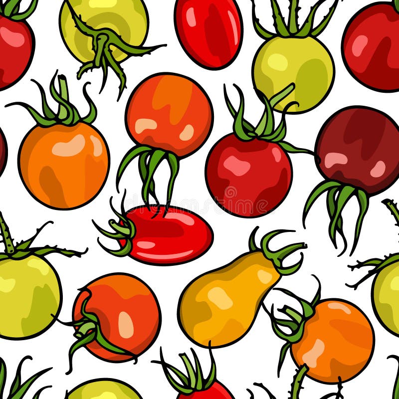 Hand drawn tomatoes pattern vector illustration