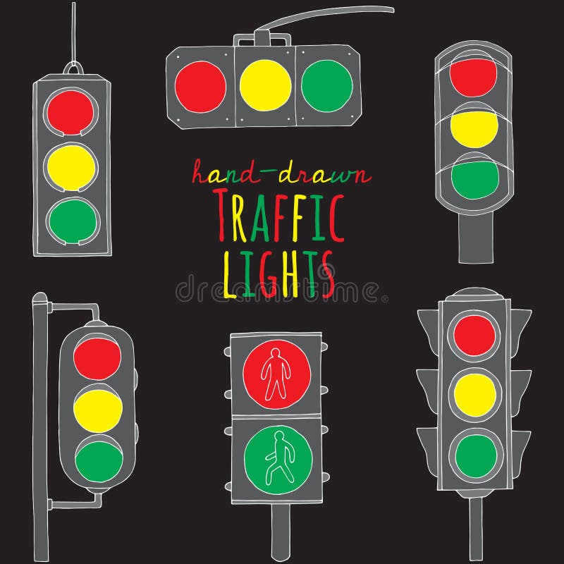Hand Drawn Traffic Light Set Stock Vector - Illustration of light