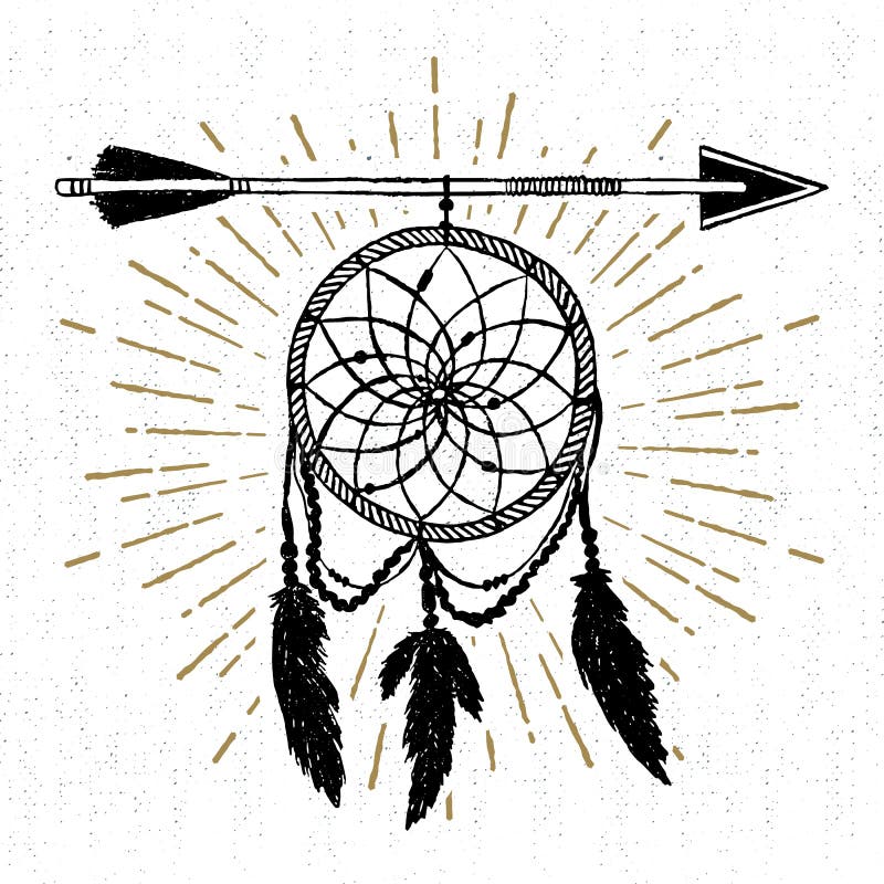 Hand Drawn Tribal Icon with a Textured Dream Catcher Vector ...