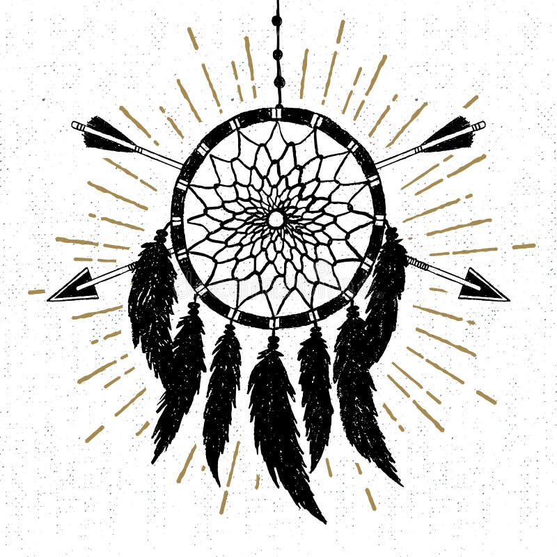 Hand Drawn Tribal Icon With A Textured Dream Catcher Vector ...