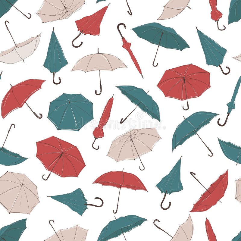 Hand Drawn Umbrellas from Different Angles in Sketch Style, Seamless ...