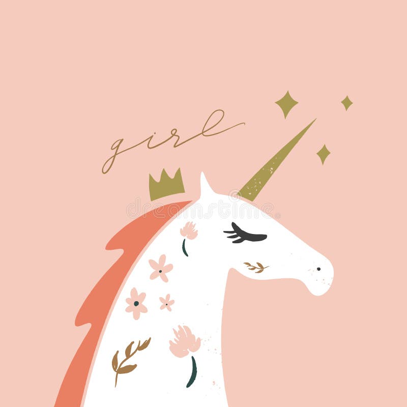 Hand drawn unicorn, vector vintage design elements, outline horse drawing. Clip art