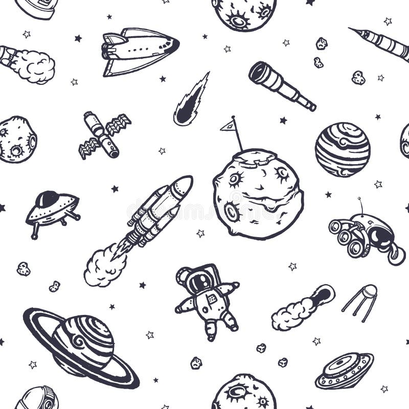 Hand Drawn Vector Astronomy Doodle Seamless Pattern. Stock Vector ...