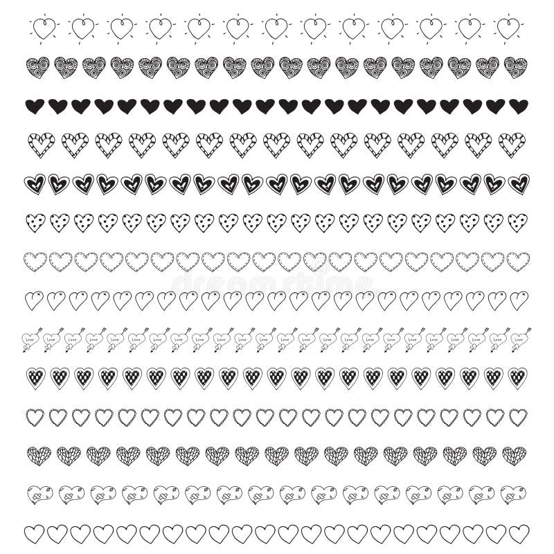 Hand drawn vector of black cute doodle heart border elements collection for love valentine getting card