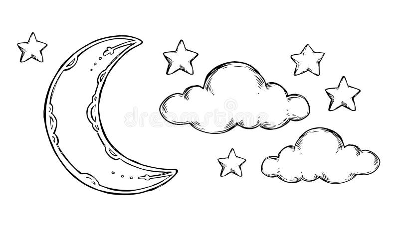 Hand Drawn vector elements - Good night sleeping moon, stars, c