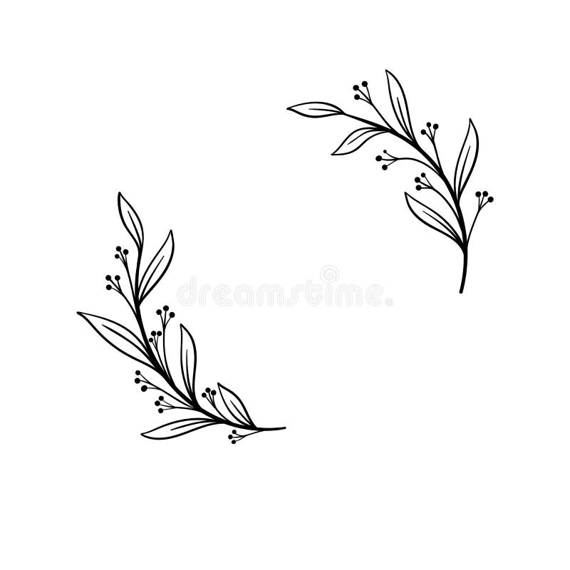 Hand drawn vector frame. Floral wreath with leaves for wedding and holiday. Decorative elements for design. Isolated vector illustration
