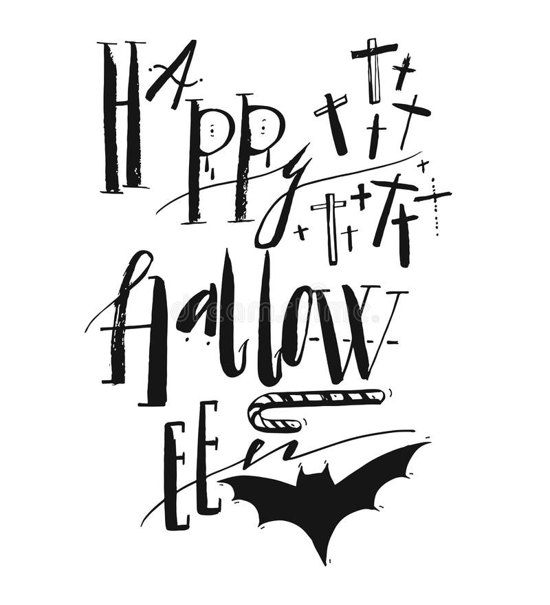 Hand drawn vector Halloween Poster with handwritten modern lettering phase Happy Halloween royalty free illustration Hand drawn vector Halloween Poster with handwritten modern lettering phase Happy Halloween royalty free illustration