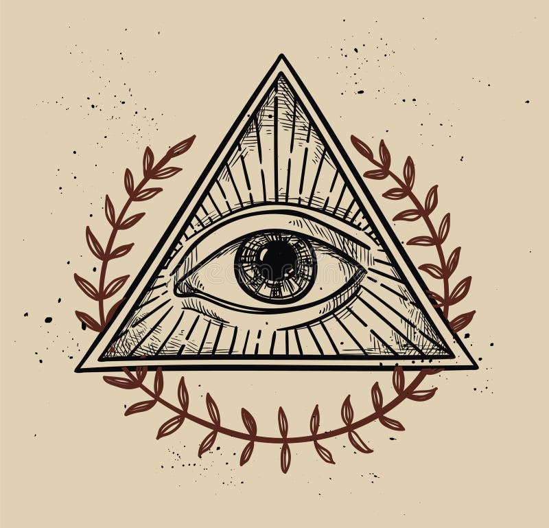 Hand drawn vector illustration - All seeing eye pyramid symbol.