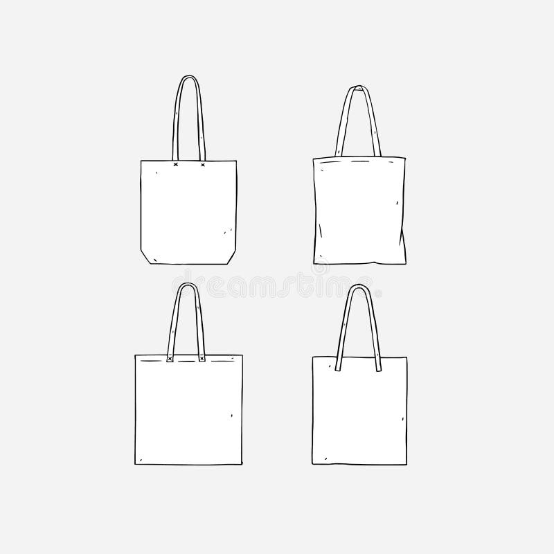 Hand Drawn Vector Illustration of Blank White Tote Bag on White ...