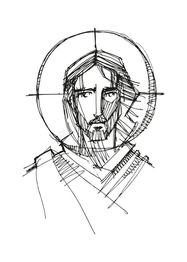 Hand Drawn Illustration of Christ Face Stock Vector - Illustration of ...