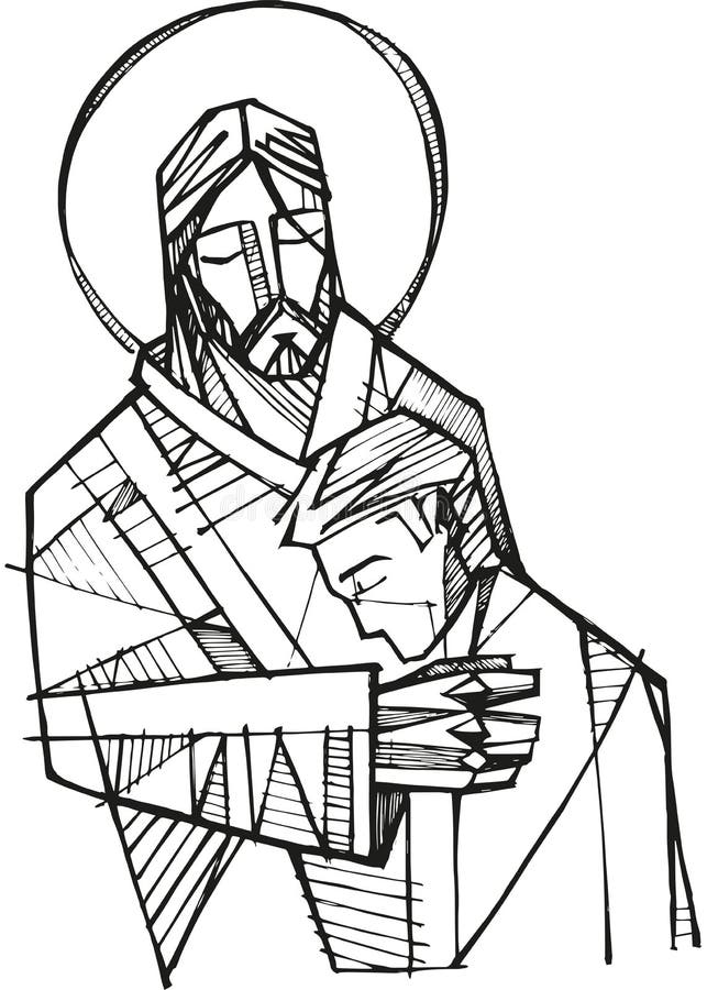 Hand Drawn Illustration of Christ and Young Man Stock Vector ...