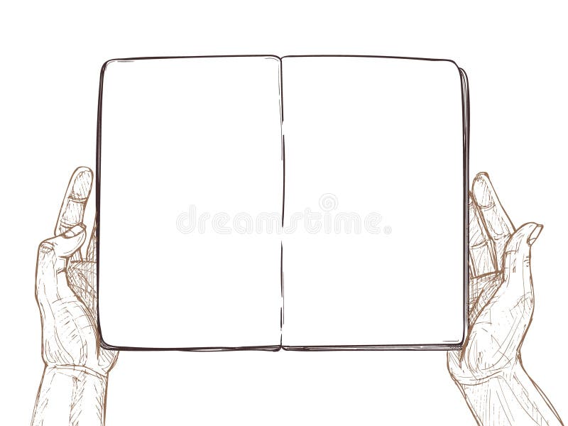 Hand drawn vector illustration - Hands hold empty open book. royalty free i...