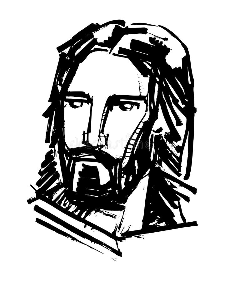 Jesus Christ Face Ink Hand Drawn Illustration Stock Vector