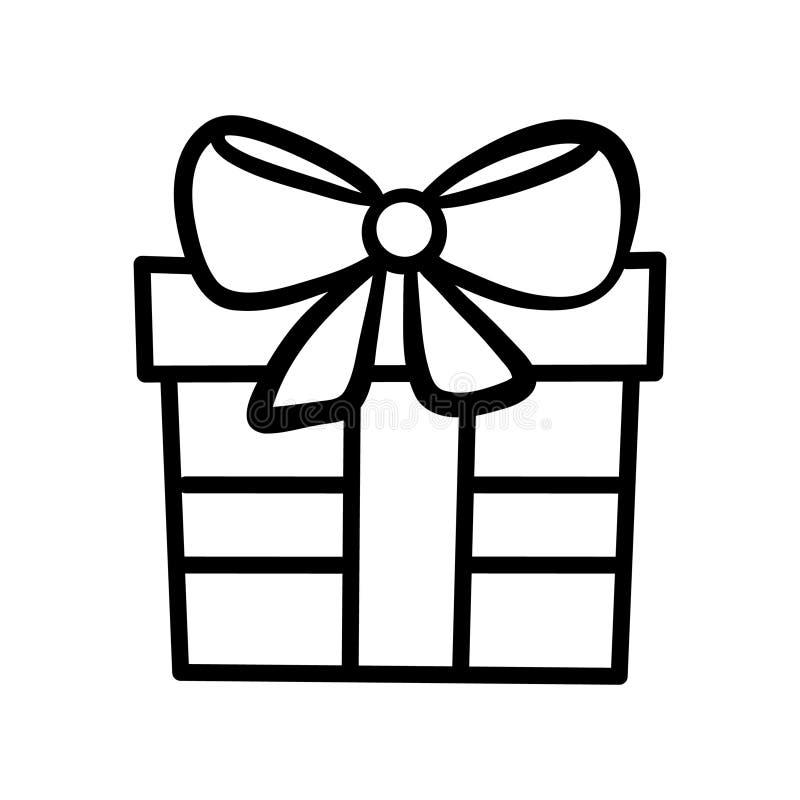 Hand Drawn Vector Line Art Gift Box, Present Clip Art Illustration
