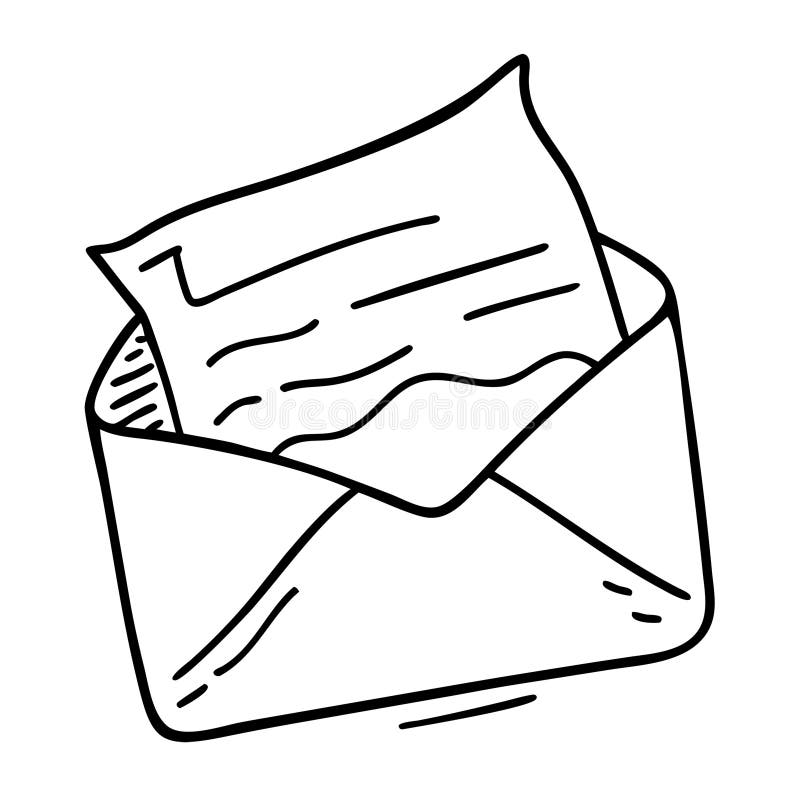 Hand Drawn Vector of Open Envelope with Letter for Communication and Messaging stock illustration