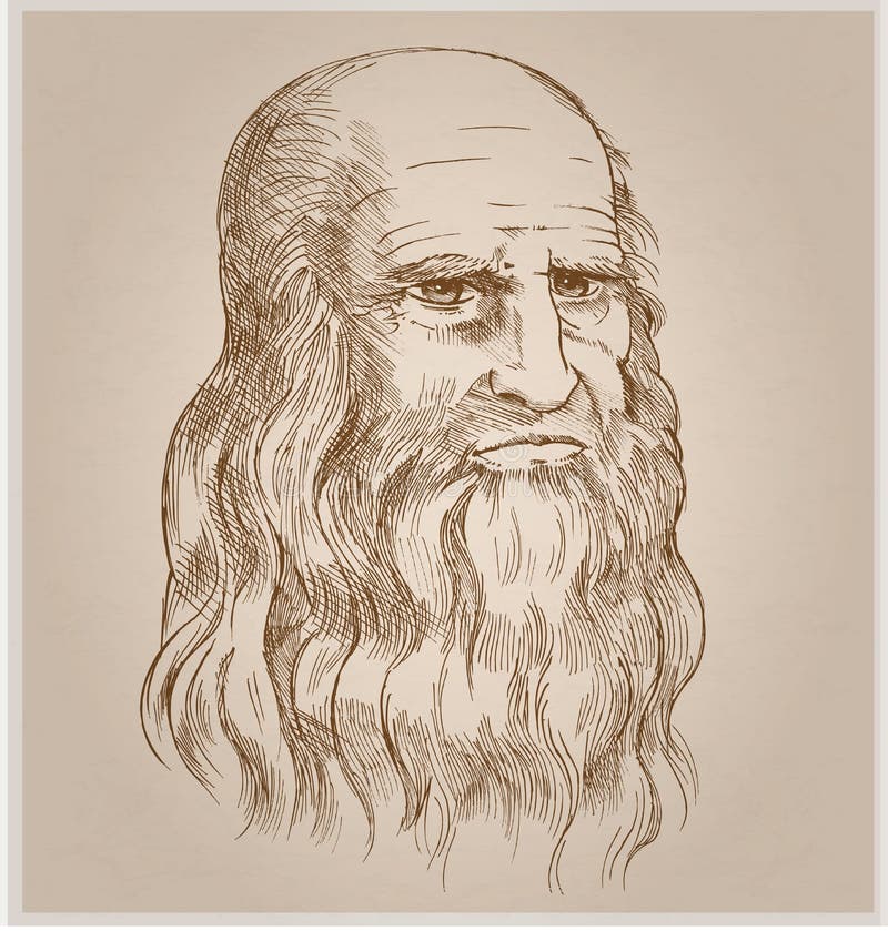 Hand drawn vector portrait. leonardo Da Vinci royalty free illustration