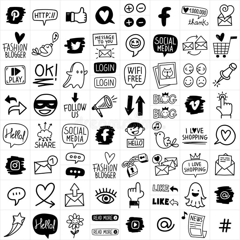 Big Very Cute Hand Drawn Vector Social Media Icon Illustration Set. Great for Internet Sites, Apps and Blogs. Big Very Cute Hand Drawn Vector Social Media Icon Illustration Set. Great for Internet Sites, Apps and Blogs.