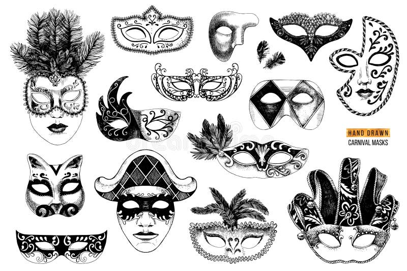 Venetian Carnival Face Masks Collection For Party Stock Vector ...