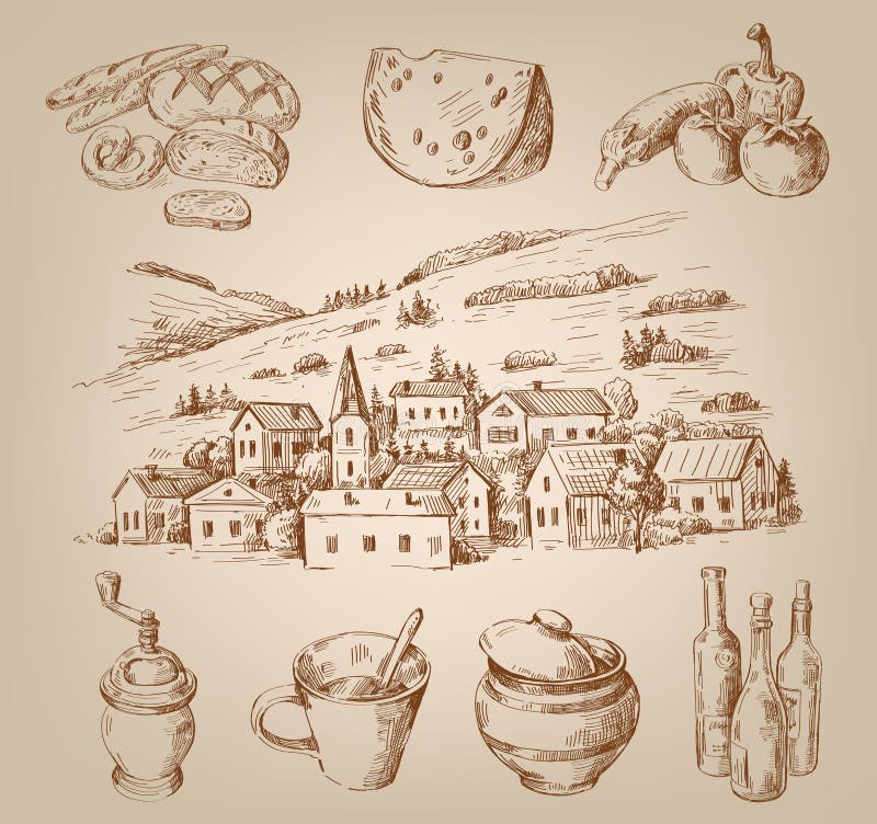 Hand drawn village