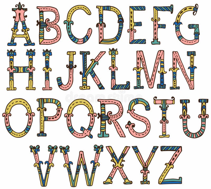 Color hand drawn alphabet stock vector. Illustration of alphabetical ...