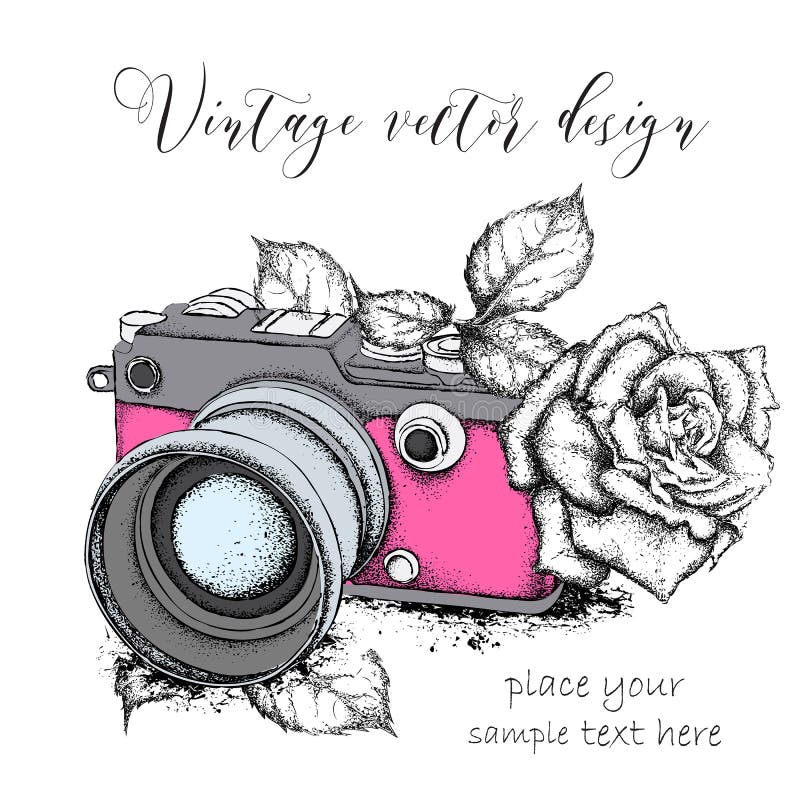 Download Hand Drawn Vintage Camera With Roses. Vector Illustration Stock Vector - Illustration of flower ...
