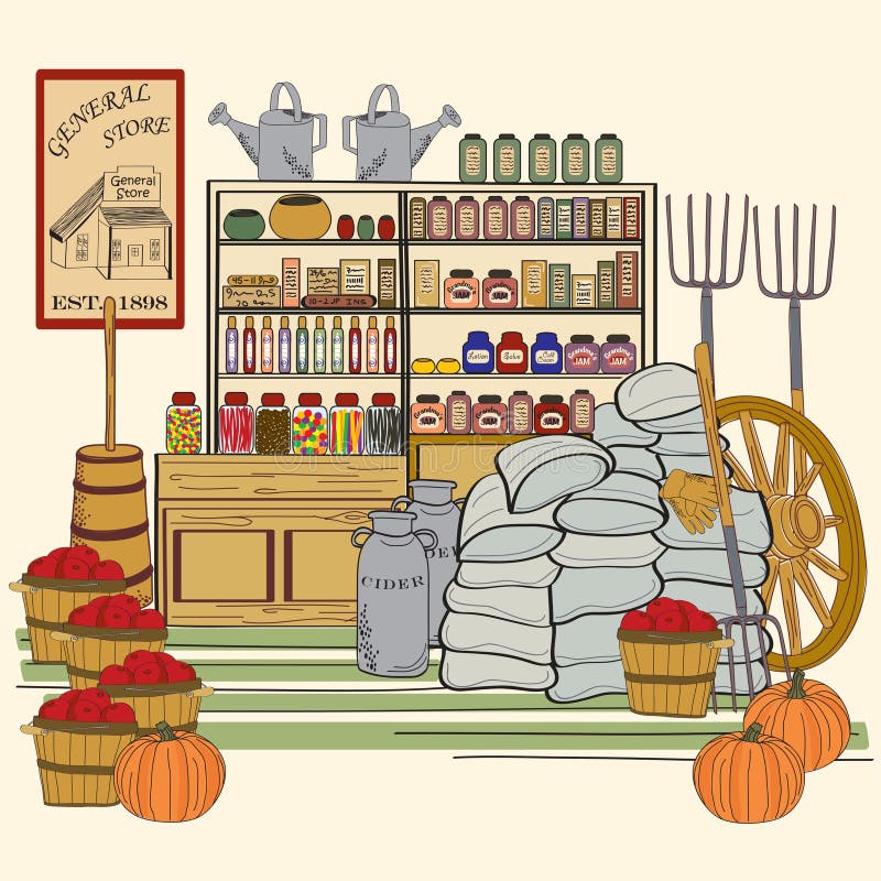 Hand Drawn Vintage General Store Stock Vector - Illustration of retro