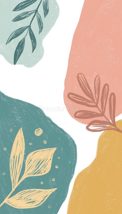 Hand Drawn Wallpaper for IPhone. Abstract Floral Background for