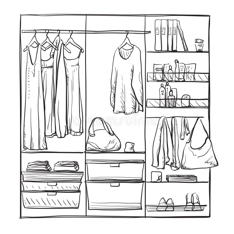 Hand Drawn Wardrobe Sketch. Furniture. Stock Vector - Illustration of ...