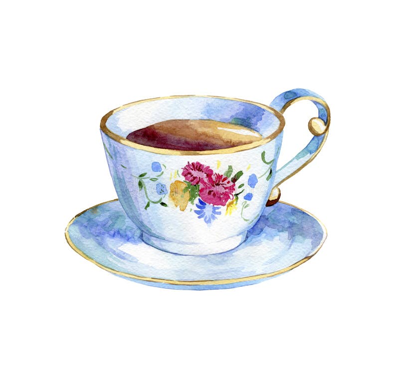 Hand drawn watercolor cup of tea