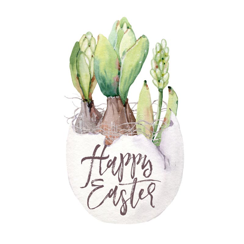 Hand drawn watercolor Easter card. It`s perfect for easter cards