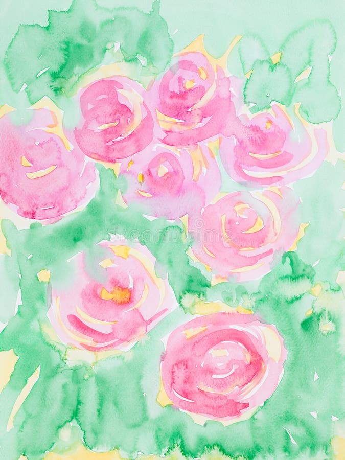 Hand drawn watercolor illustration of pink flowers