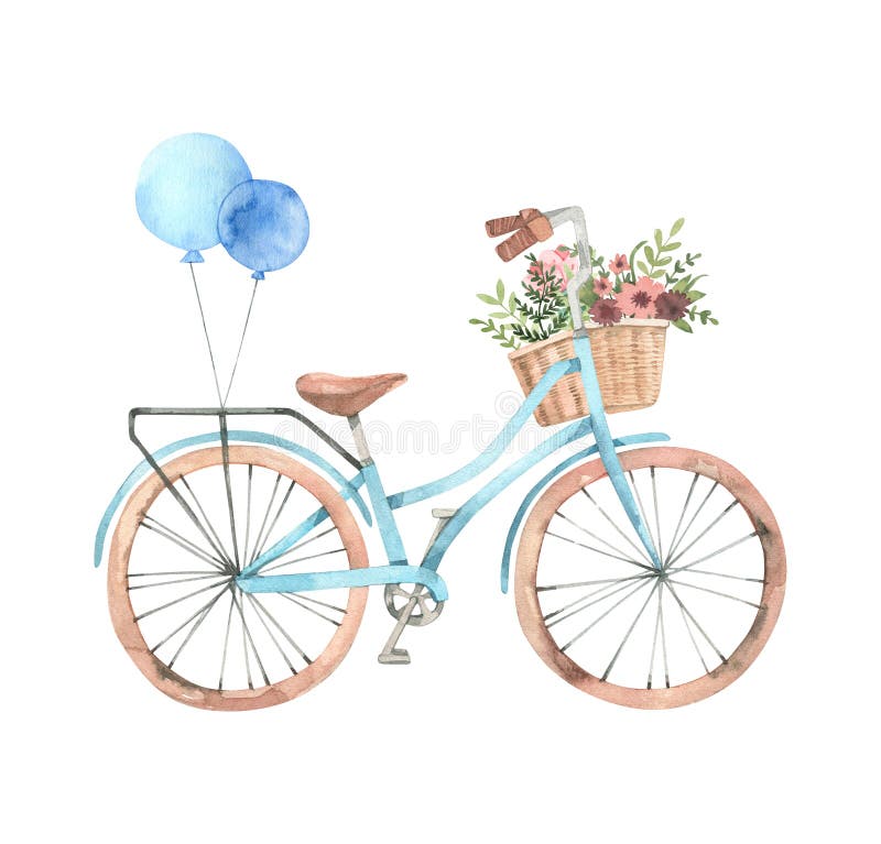 Hand drawn watercolor illustration - Romantic bike with flower b royalty free illustration Hand drawn watercolor illustration - Romantic bike with flower b royalty free illustration