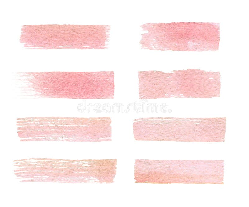 Hand Drawn Watercolor Pink Texture Brushes Isolated Stock Image - Image ...