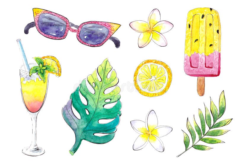 Watercolor Summer Clipart Ice Cream Sunglasses Watercolor 