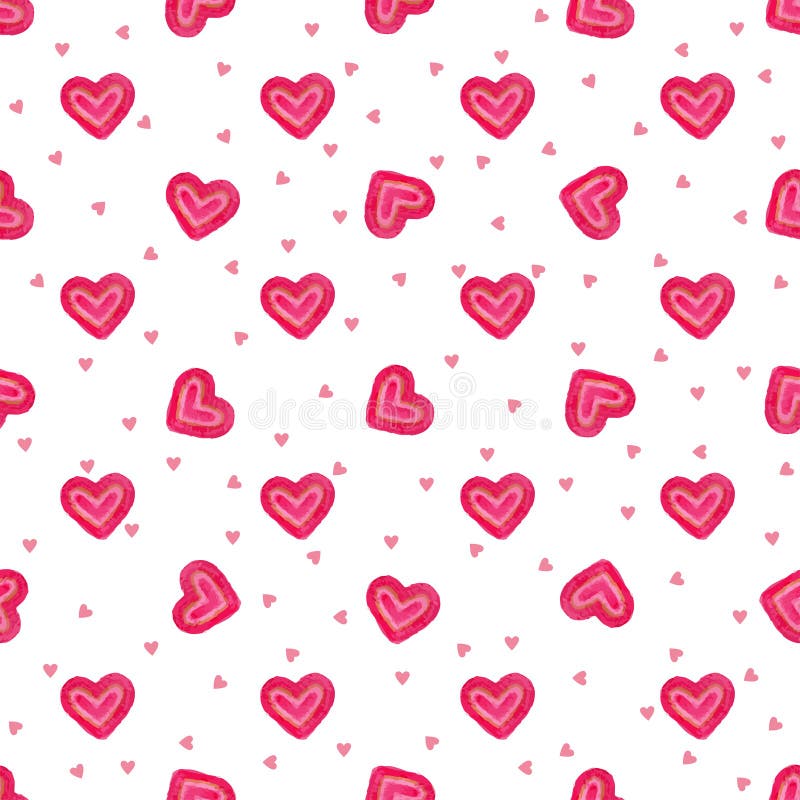 Hand-drawn watercolor sweet hearts seamless pattern. Painted vector romantic love background.