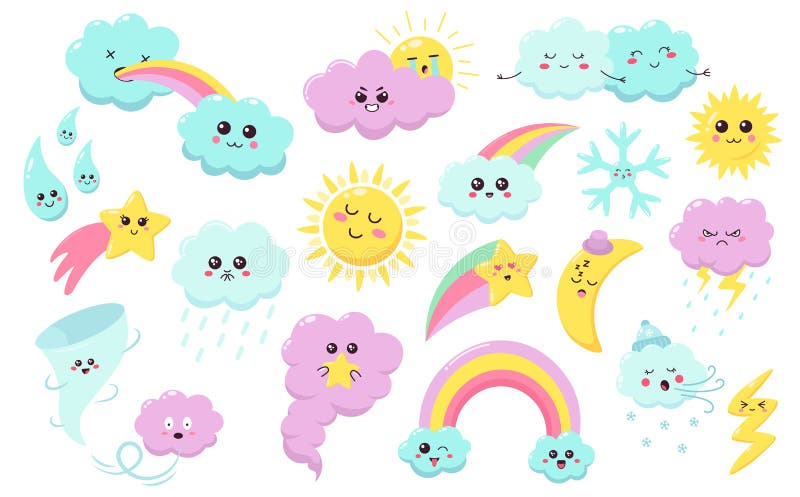 50-500pcs Cute Sun Rainbow Clouds snowflake Stickers Children's