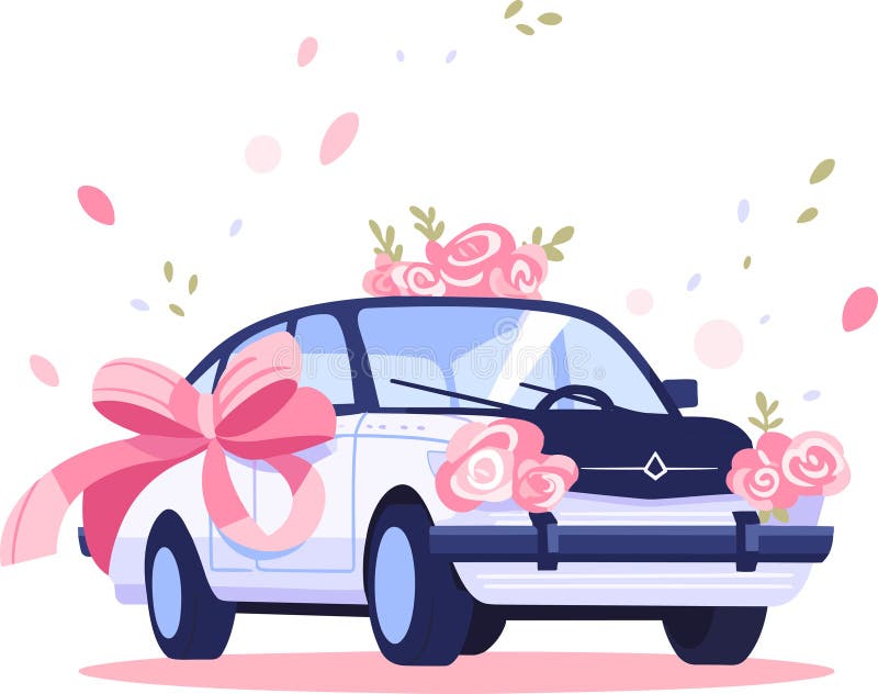 Hand drawn car with flowers illustration on transparent background