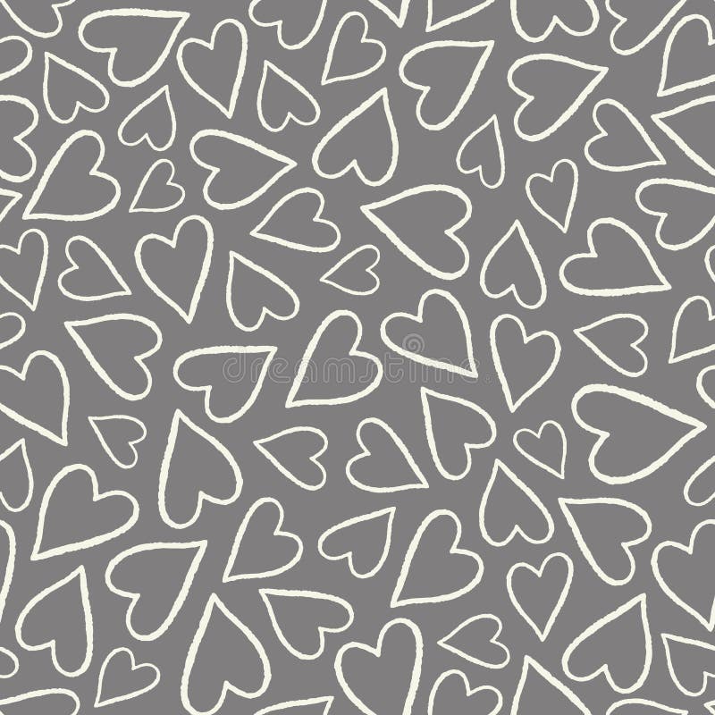 Hand Drawn White and Grey Outlined Hearts in a Tossed Pattern. a Pretty ...