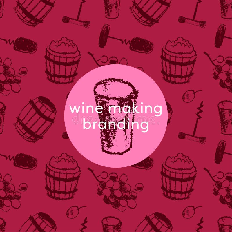 Handdrawn Wine Made Pattern Seamless, Wine Making Icons, Winery