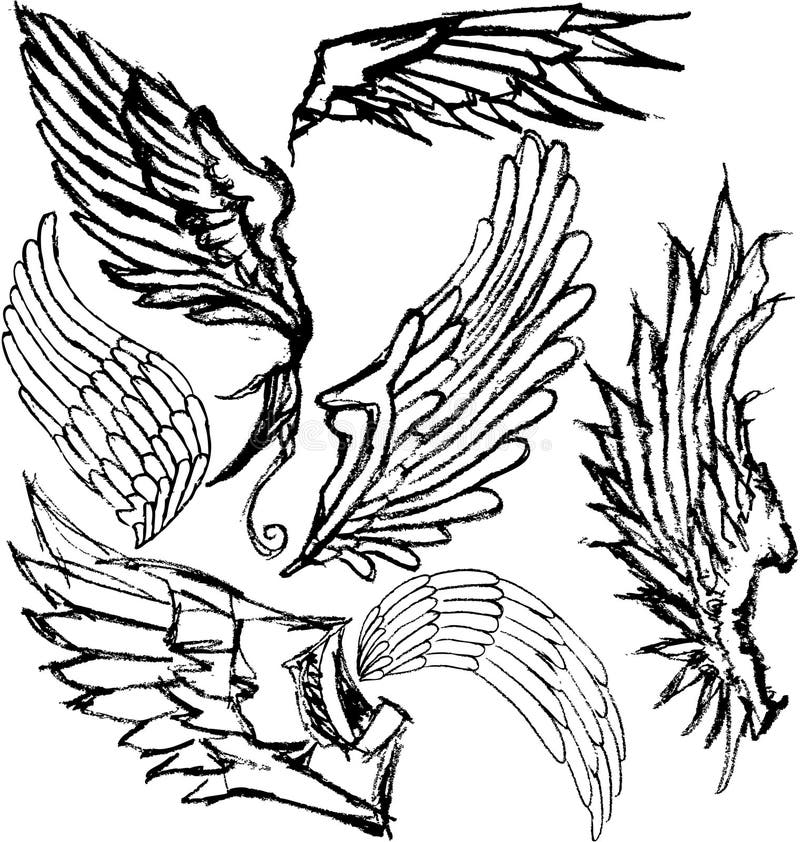 Hand-drawn wings stock illustration