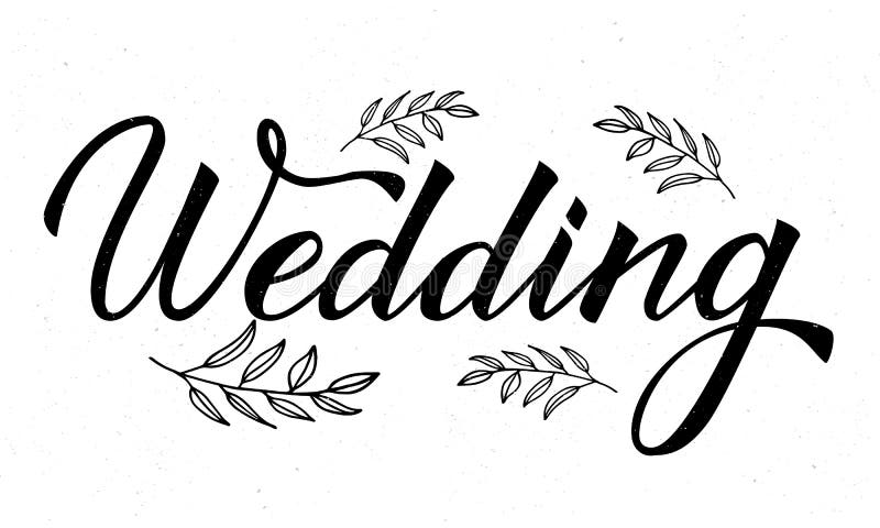 Writing Wedding on Watercolor Texture Background. Hand Drawn with Brush ...