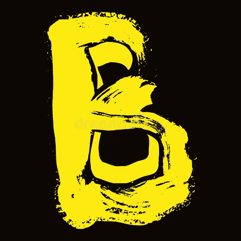 Handdrawn Yellow Letter on Black Background.Vector Lettering. Stock