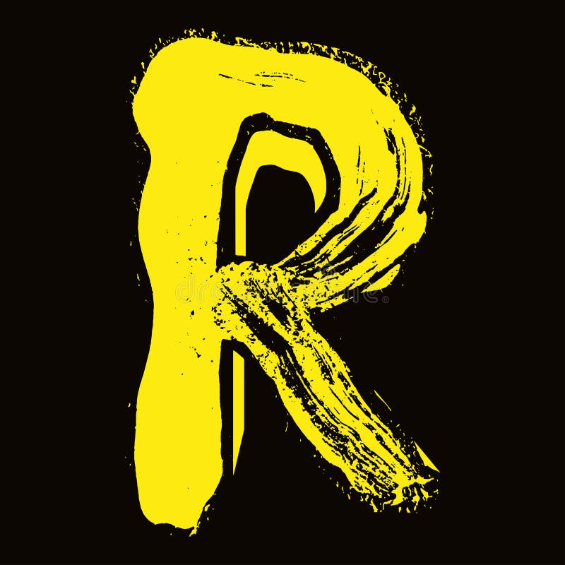 Handdrawn Yellow Letter on Black Background.Vector Lettering. Stock