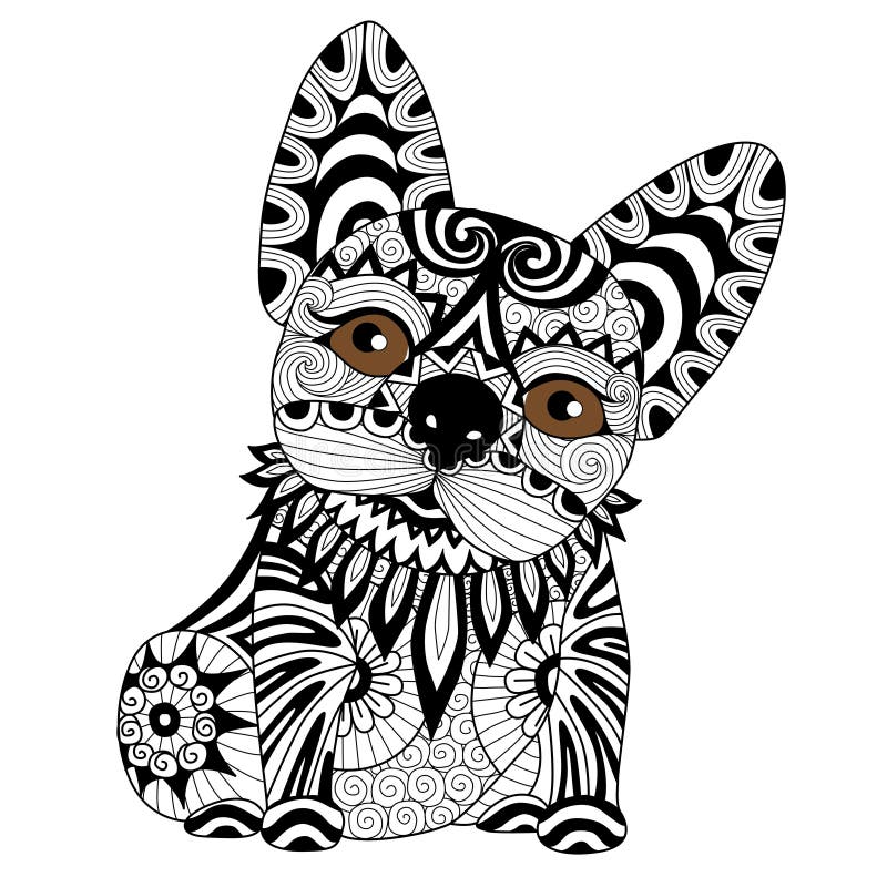 Download Hand Drawn Zentangle Bulldog Puppy For Coloring Page Stock ...