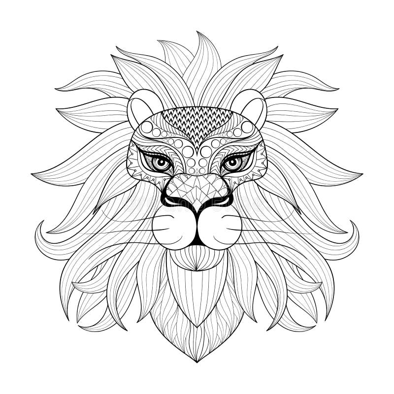 hand drawn zentangle ornamental lion for adult coloring