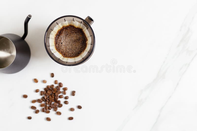 Hand Drip Coffee with Beans on White Table Background Stock Photo Image of brown, caffeine