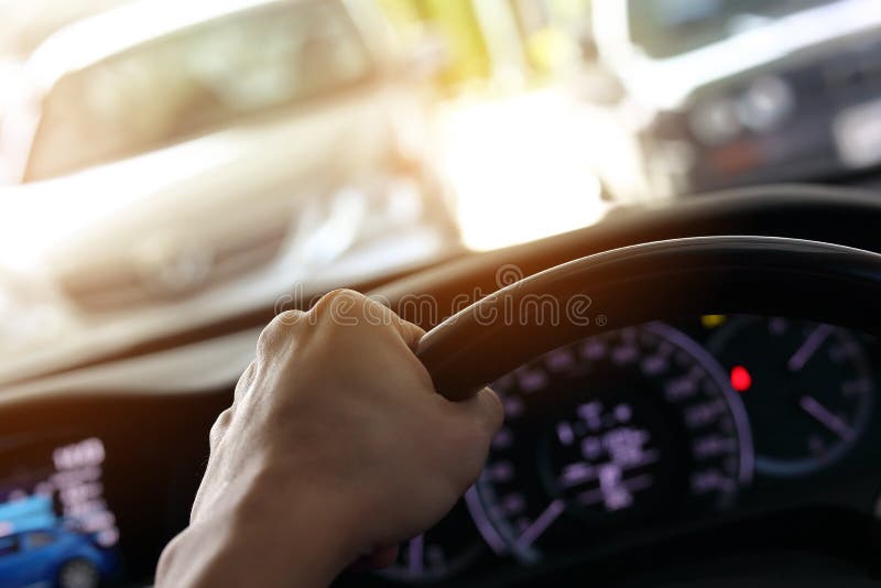 Hand Driver Control Steering Wheel Driving Car Stock Image Image of